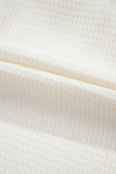 White Solid Color Ruffle Trim Waffle Knit Blouse
