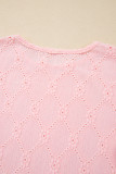 Pink Flower Geometric Textured Button Short Sleeve Top