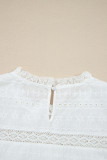 White Lace Neckline Flutter Sleeve Eyelets Blouse