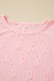 Pink Flower Geometric Textured Button Short Sleeve Top