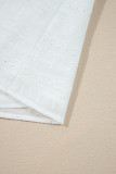 White Lace Neckline Flutter Sleeve Eyelets Blouse