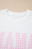 White MAMA Printed Tee and Plaid Shorts Lounge Set