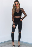 Black Mesh Bow Pattern Long Sleeve Top