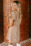 Khaki Abstract Print V Neck Short Sleeve Shift T Shirt Dress