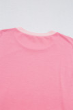 Peach Blossom Half Sleeve Raw Seam High Low Side Split Top