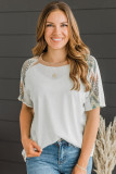 White Chevron Patchwork Raglan Sleeve Knitted T Shirt