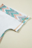 White Chevron Patchwork Raglan Sleeve Knitted T Shirt