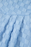 Beau Blue Checkered Pocketed High Waist Wide Leg Overall