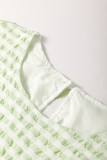 Green Stripe Textured Tiered Short Sleeve Loose Mini Dress