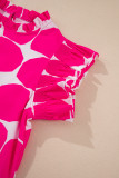Rose Bubblegum Pattern Frilled Collar Flutter Sleeve Top