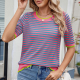 Crew Neck Stripes Knitting Top 