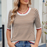 Crew Neck Stripes Knitting Top 
