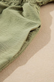 Grass Green Frilly Square Neck Flutter Sleeve Smocked High Waist Plus Size Dress