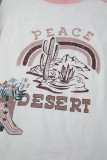 Multicolour Asymmetric Printed Patchwork Sleeve Peace Desert Graphic Top