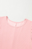 Blossom Corded Knit Crew Neck Puff Sleeve Shift Mini Dress