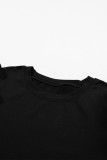 Black Ruched Puff Sleeve Crew Neck Tee