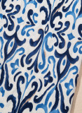Sky Blue Boho Abstract Print Pintuck Detail Ruffled Top