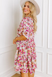 White Abstract Print V Neck Short Sleeve Ruffled Plus Size Mini Dress
