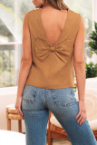Desert Gold Bowknot V Cut Backless Cotton Tank Top
