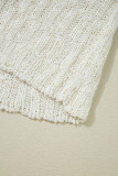 Beige Notched V Neck Short Sleeve Sweater