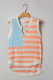 Beige USA Flag Notched Neckline Loose Sweater Vest