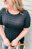 Black Plus Size Textured Tiered Short Sleeve Maxi Dress