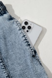 Dusk Blue Drawstring High Waist Pocketed Denim Shorts
