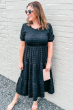 Black Plus Size Textured Tiered Short Sleeve Maxi Dress