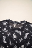 Black Western Pattern Mesh Sheer Crew Neck T Shirt