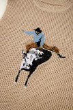 Parchment Western Cowboy Embroidery Round Neck Sleeveless Sweater