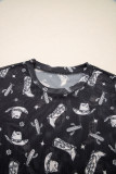 Black Western Pattern Mesh Sheer Crew Neck T Shirt