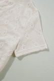 White Geometric Embroidered Slim Fit O Neck T Shirt