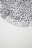 White Leopard Frayed Hem Denim Shorts