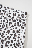 White Leopard Frayed Hem Denim Shorts