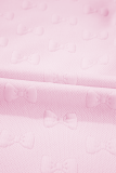 Pink Bow Jacquard Ruffle Sleeve Short 2pcs Outfit