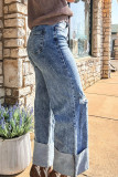 Ashleigh Blue Mineral Wash Bottom Cuff Distressed Wide Leg Jeans