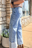 Ashleigh Blue Mineral Wash Bottom Cuff Distressed Wide Leg Jeans