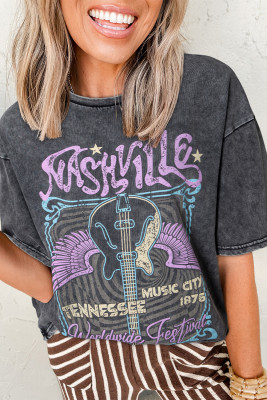 Black Vintage Nashville Tennessee Graphic Mineral Washed Plus Size Tee