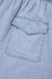 Beau Blue Pocketed Drawstring High Waist Plus Size Denim Shorts