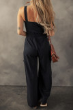 Black Drawstring Wide Leg Cargo Pockets Sleeveless Jumpsuit