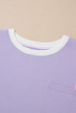 Purple Color Block Patchwork Half Sleeve Oversized T Shirt