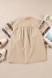 Smoke Gray Leopard Ruffles Trim Tiered Short Sleeve Blouse