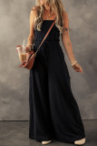 Black Drawstring Wide Leg Cargo Pockets Sleeveless Jumpsuit