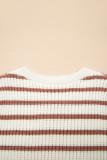 Khaki Stripe Scalloped Round Neck Short Sleeve Sweater