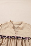 Smoke Gray Leopard Ruffles Trim Tiered Short Sleeve Blouse