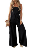 Black Drawstring Wide Leg Cargo Pockets Sleeveless Jumpsuit