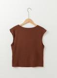 Coffee Solid Color U Neck Slim Fit Tank Top