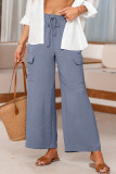 Dark Grey Drawstring Frilled Waist Wide Leg Utility Trousers