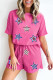 Rose Red Waffle Sequin American Flag Star Graphic 2 Piece Shorts Set