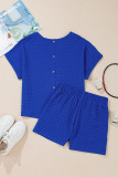 Sky Blue Textured USA Flag Doughnut Graphic Buttoned Back Tee and Shorts